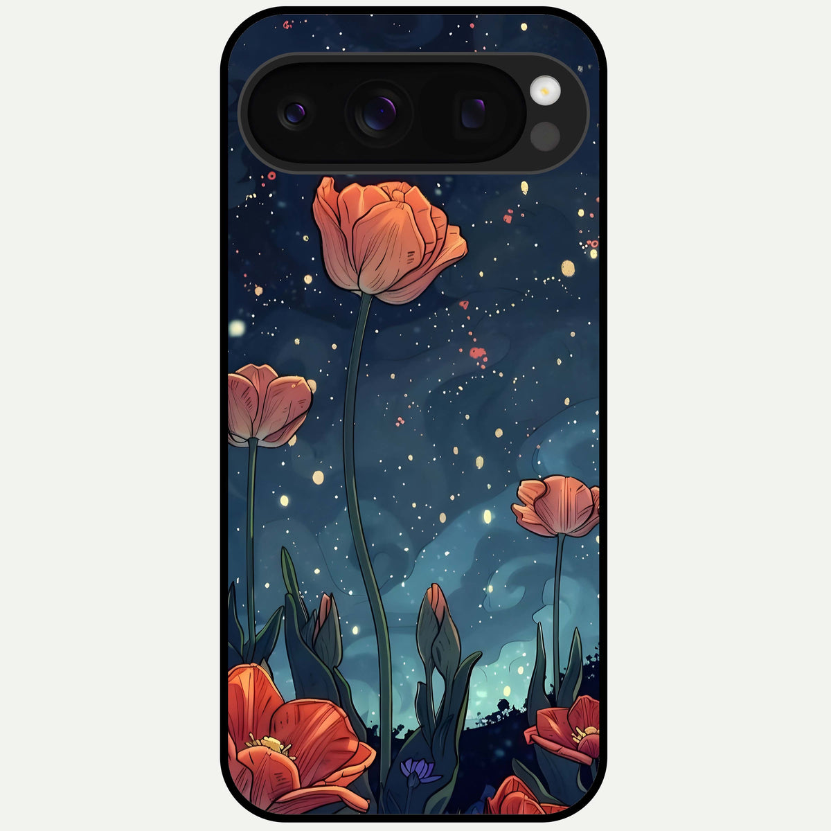  Midnight Tulip Glow Glass Case For Google Pixel 10 Pro back cover – full design glossy printed glass finish