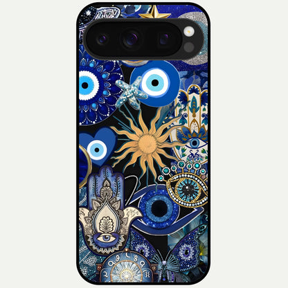  Mystic Blue Evil Eye Glass Case For Google Pixel 10 Pro back cover – full design glossy printed glass finish