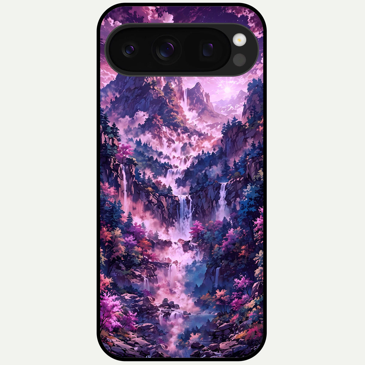  Mystic Cascade Peaks Glass Case For Google Pixel 10 Pro back cover – full design glossy printed glass finish