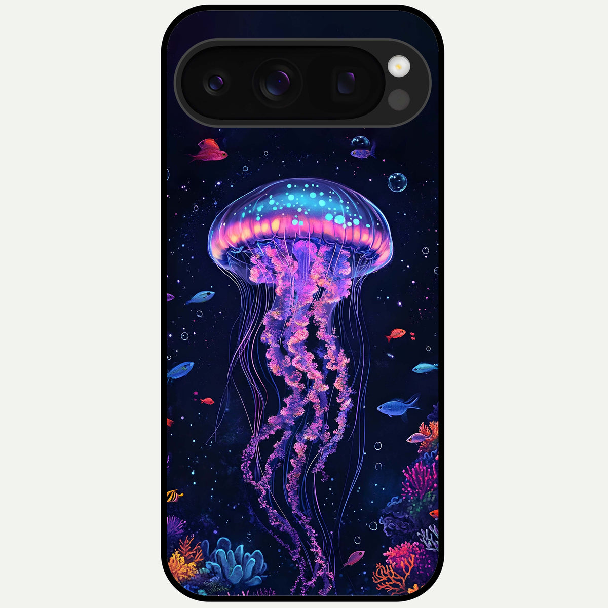  Neon Jellyfish Glass Case For Google Pixel 10 Pro back cover – full design glossy printed glass finish