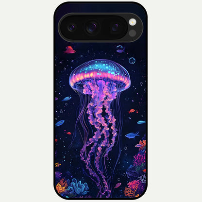  Neon Jellyfish Glass Case For Google Pixel 10 Pro back cover – full design glossy printed glass finish