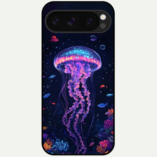  Neon Jellyfish Glass Case For Google Pixel 10 Pro back cover – full design glossy printed glass finish