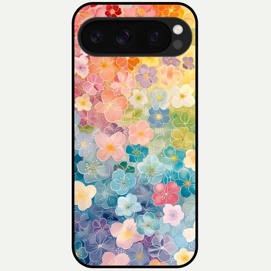 Rainbow Blossom Burst Glass Case For Google Pixel 10 Pro back cover – full design glossy printed glass finish