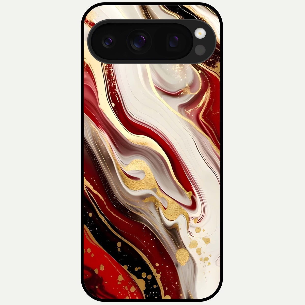  Red And White Marble Glass Case For Google Pixel 10 Pro back cover – full design glossy printed glass finish