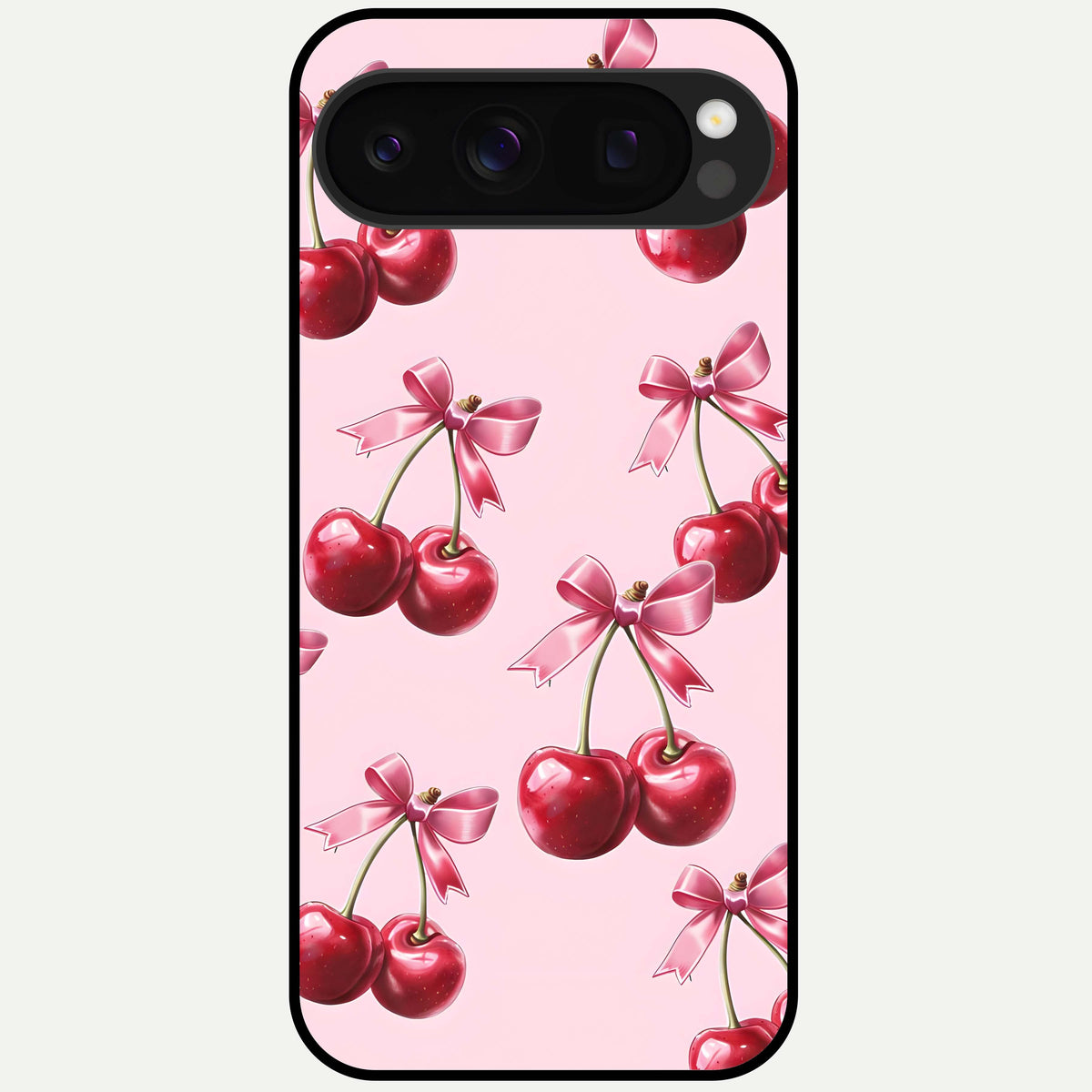  Red Cherries Pattern Glass Case For Google Pixel 10 Pro back cover – full design glossy printed glass finish