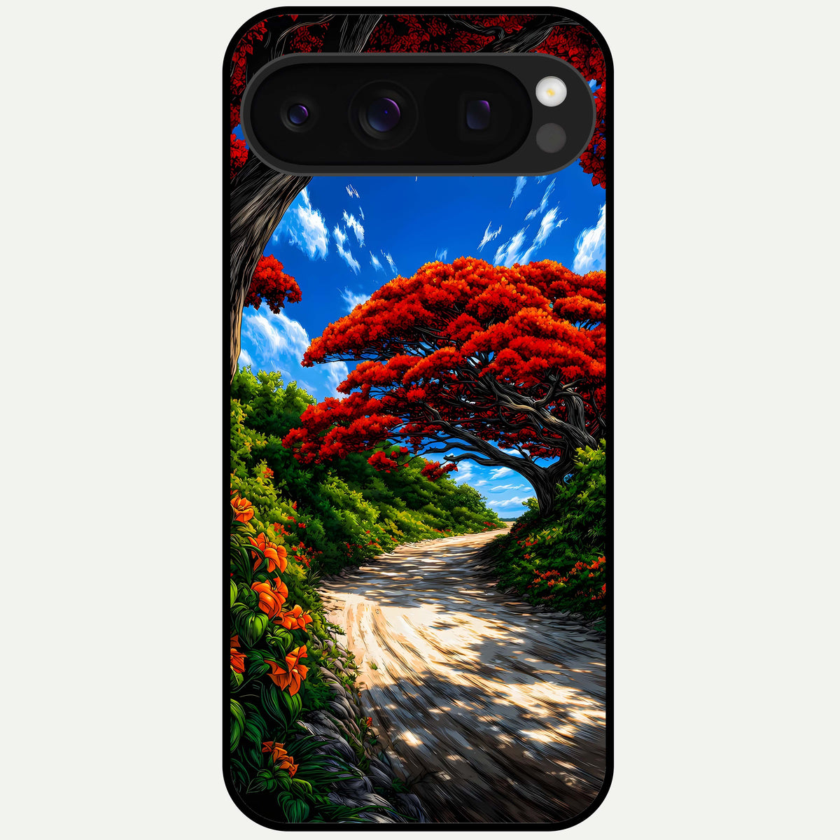  Red Trees Pathway Glass Case For Google Pixel 10 Pro back cover – full design glossy printed glass finish