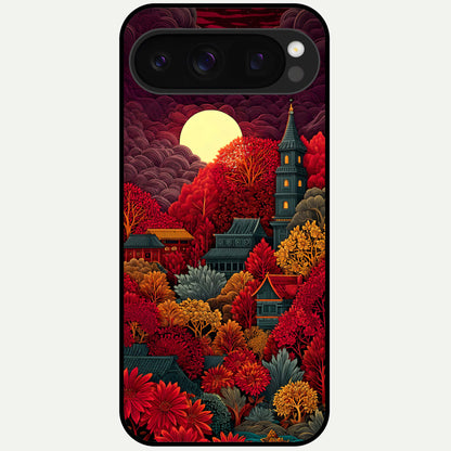  Scarlet Autumn Temple Glass Case For Google Pixel 10 Pro back cover – full design glossy printed glass finish