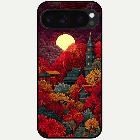  Scarlet Autumn Temple Glass Case For Google Pixel 10 Pro back cover – full design glossy printed glass finish