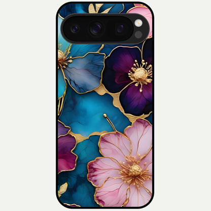  Sparkle Floral Glass Case For Google Pixel 10 Pro back cover – full design glossy printed glass finish