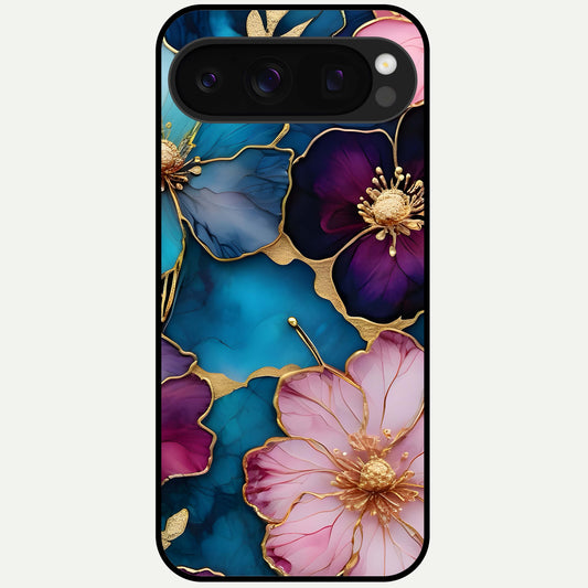  Sparkle Floral Glass Case For Google Pixel 10 Pro back cover – full design glossy printed glass finish