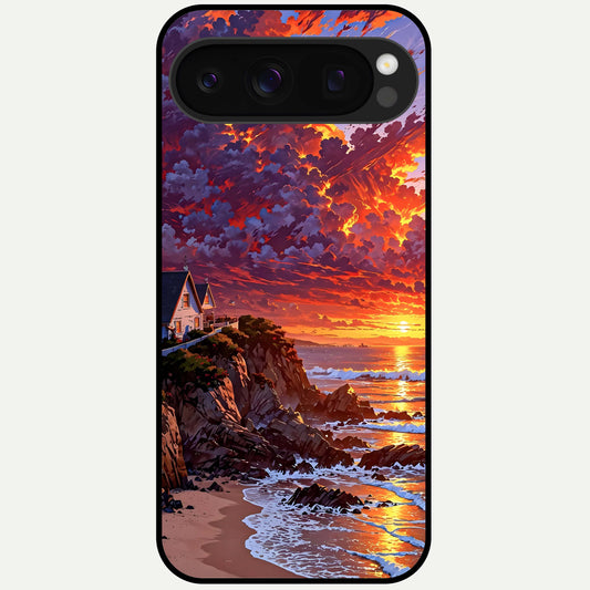  Sunset House By Sea Glass Case For Google Pixel 10 Pro back cover – full design glossy printed glass finish