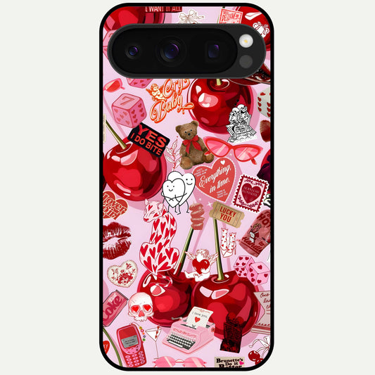  Sweet Cherry Chaos Glass Case For Google Pixel 10 Pro back cover – full design glossy printed glass finish