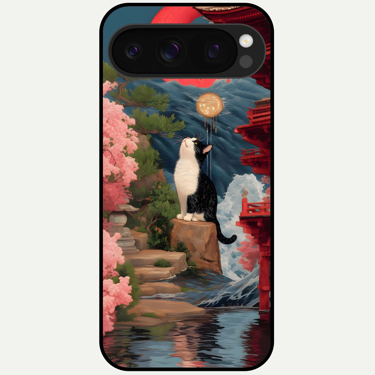  Temple Cat Scenery Glass Case For Google Pixel 10 Pro back cover – full design glossy printed glass finish
