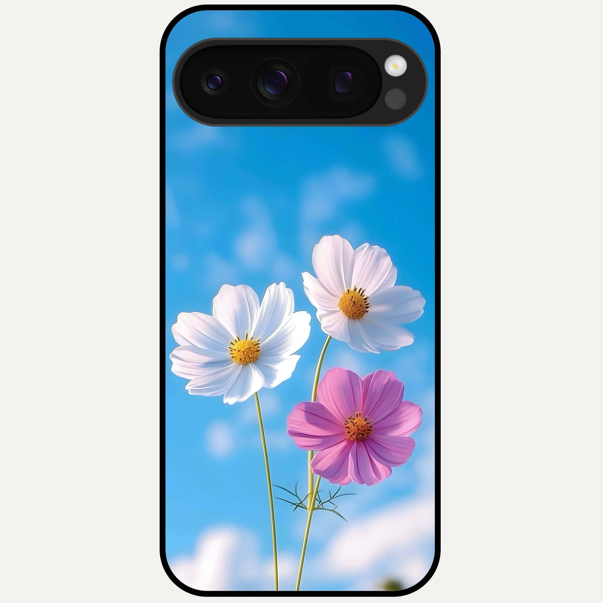  Tripple Flowers With Sky Glass Case For Google Pixel 10 Pro back cover – full design glossy printed glass finish