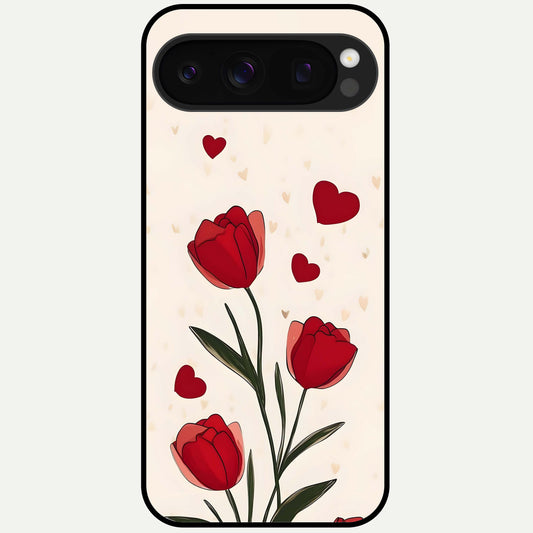  Tulip With Heart Glass Case For Google Pixel 10 Pro back cover – full design glossy printed glass finish