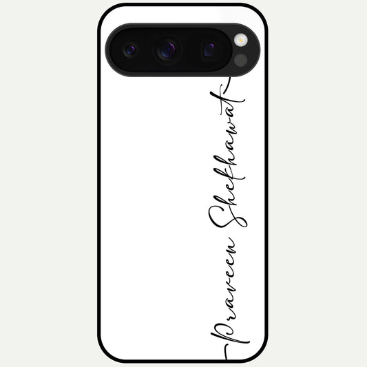  White Tune Custom Name Glass Case For Google Pixel 10 Pro back cover – personalized glossy printed glass finish