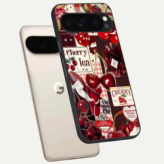  Aesthetic Cherry Tea phone case For Google Pixel 10 Pro showing premium glass back cover with detailed artwork