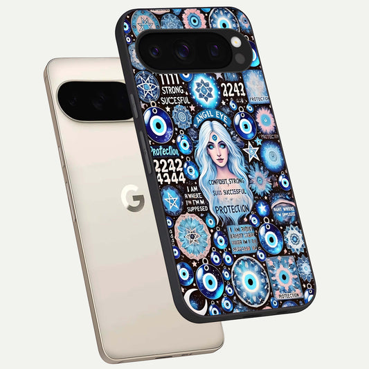  Angel Aura Shield phone case For Google Pixel 10 Pro showing premium glass back cover with detailed artwork
