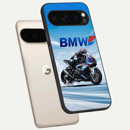  BMW Power Drift phone case For Google Pixel 10 Pro showing premium glass back cover with detailed artwork