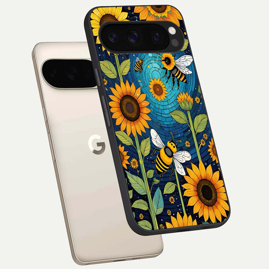  Bees And Sunflowers phone case For Google Pixel 10 Pro showing premium glass back cover with detailed artwork