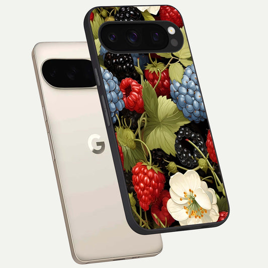 Berry Bloom Charm phone case For Google Pixel 10 Pro showing premium glass back cover with detailed artwork