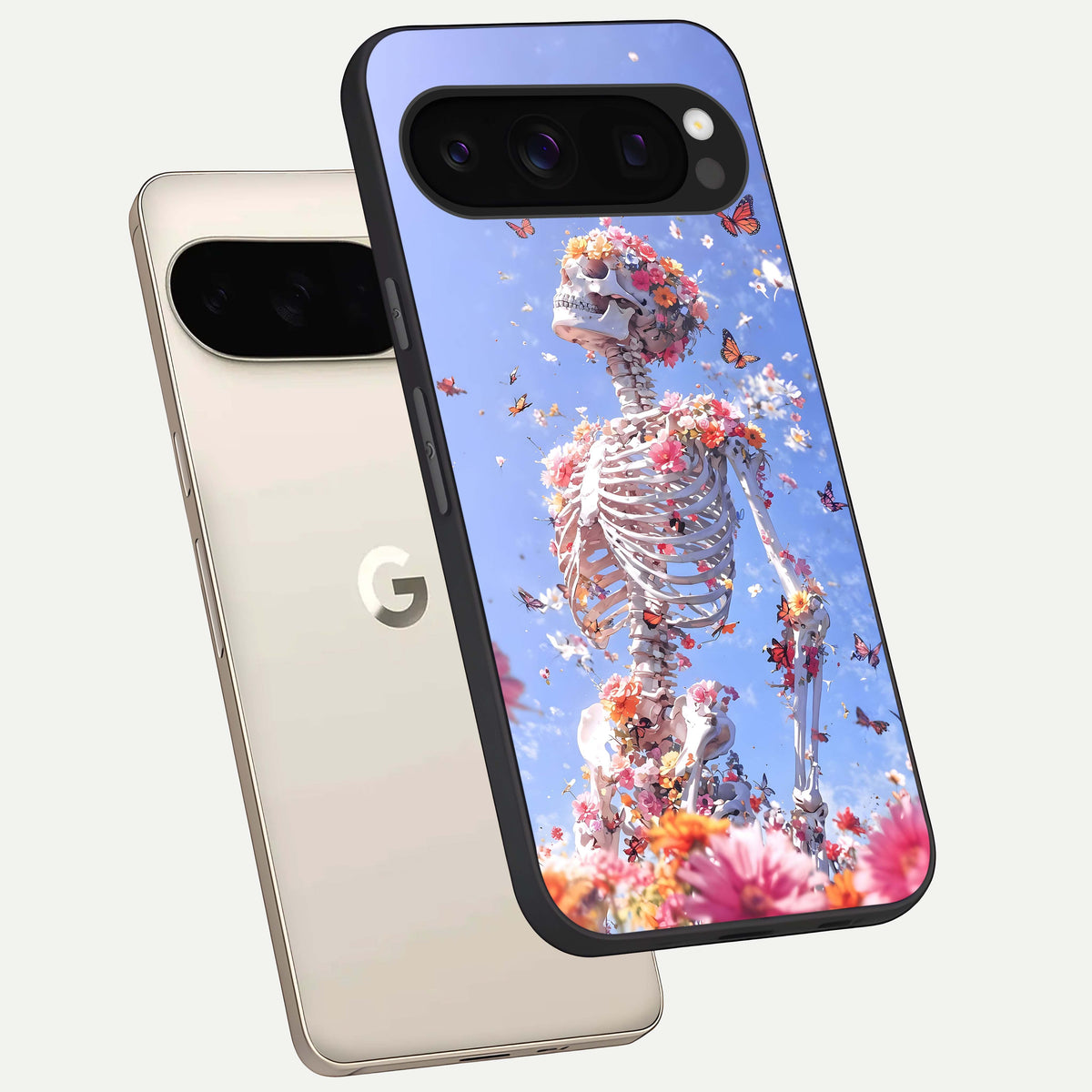  Bloom Beyond Bones phone case For Google Pixel 10 Pro showing premium glass back cover with detailed artwork