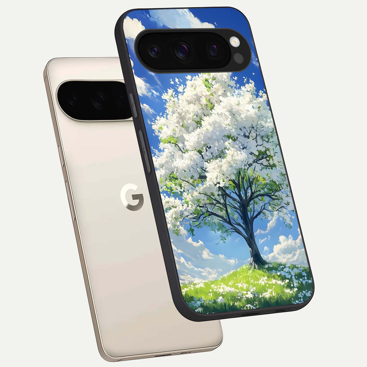  Blossom Sky Serenity phone case For Google Pixel 10 Pro showing premium glass back cover with detailed artwork