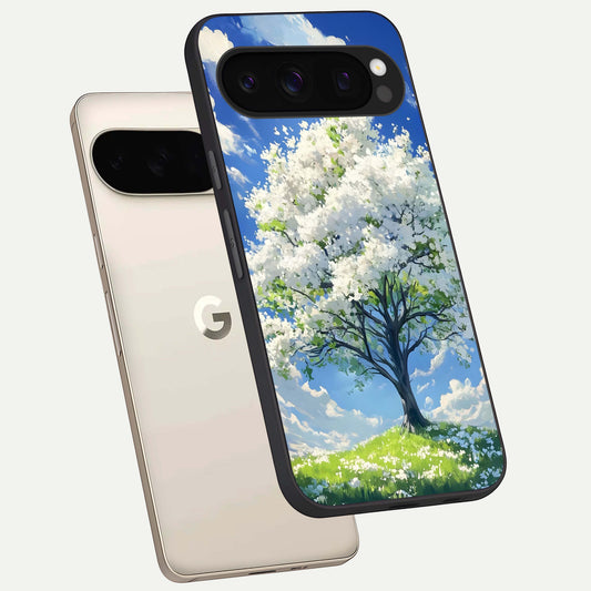  Blossom Sky Serenity phone case For Google Pixel 10 Pro showing premium glass back cover with detailed artwork