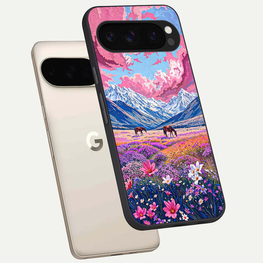  Blossom Valley Dream phone case For Google Pixel 10 Pro showing premium glass back cover with detailed artwork