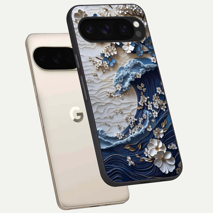  Blossom Wave Art phone case For Google Pixel 10 Pro showing premium glass back cover with detailed artwork