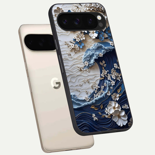  Blossom Wave Art phone case For Google Pixel 10 Pro showing premium glass back cover with detailed artwork