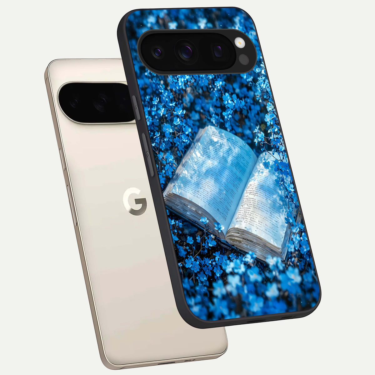  Blue Bloom Tales phone case For Google Pixel 10 Pro showing premium glass back cover with detailed artwork