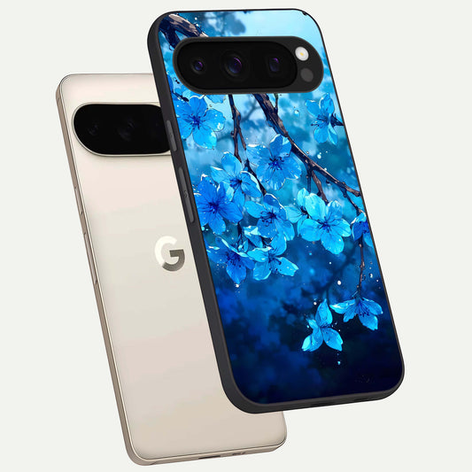  Blue Blossoms Branch phone case For Google Pixel 10 Pro showing premium glass back cover with detailed artwork