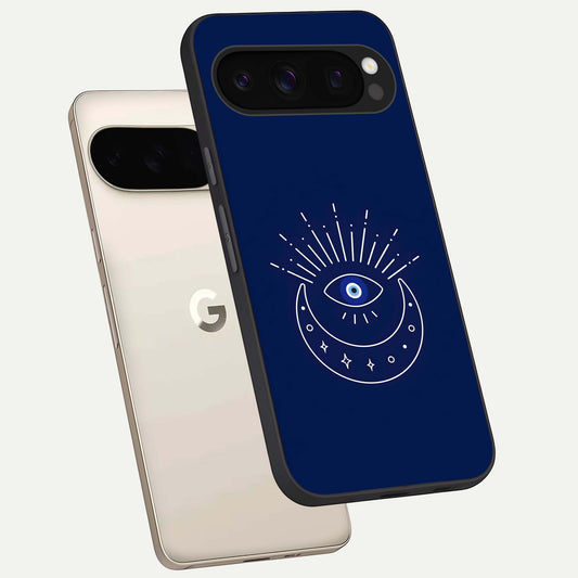  Blue Evil Eye phone case For Google Pixel 10 Pro showing premium glass back cover with detailed artwork