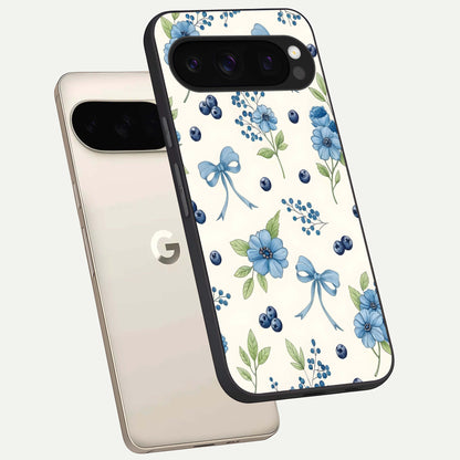  Blue Flower And Bow phone case For Google Pixel 10 Pro showing premium glass back cover with detailed artwork