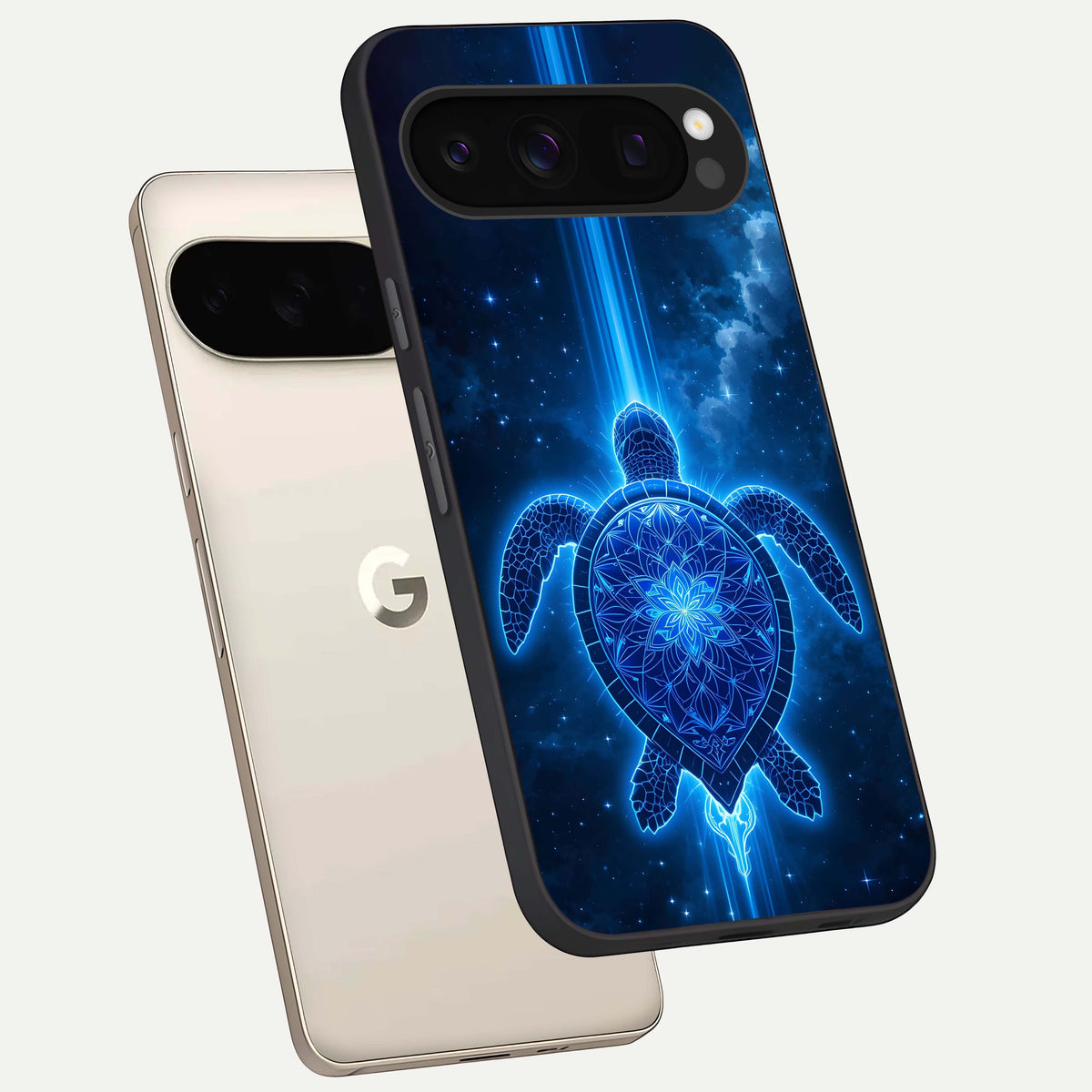  Blue Galaxy Turtle phone case For Google Pixel 10 Pro showing premium glass back cover with detailed artwork