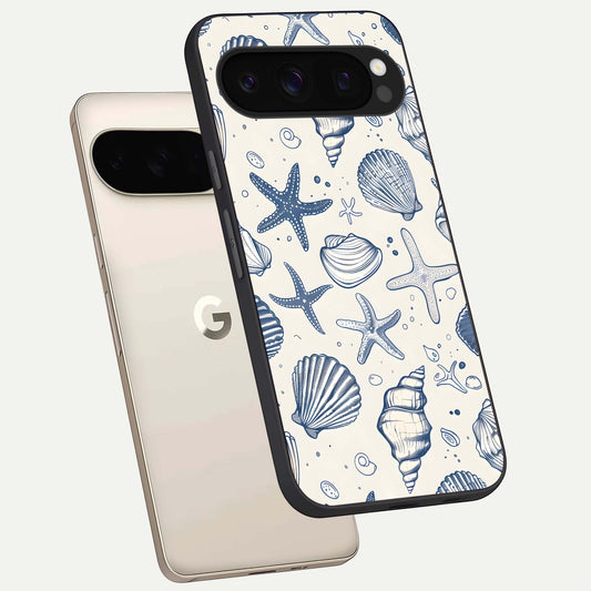  Blue Ocean Outline phone case For Google Pixel 10 Pro showing premium glass back cover with detailed artwork
