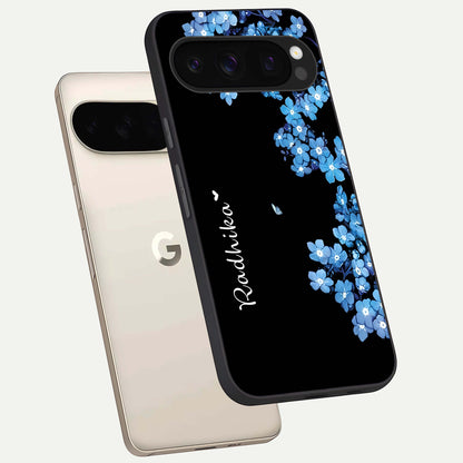  Blue Petal Dream Custom Name phone case For Google Pixel 10 Pro showing premium glass back cover with detailed artwork
