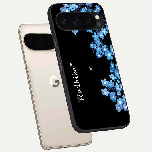  Blue Petal Dream Custom Name phone case For Google Pixel 10 Pro showing premium glass back cover with detailed artwork
