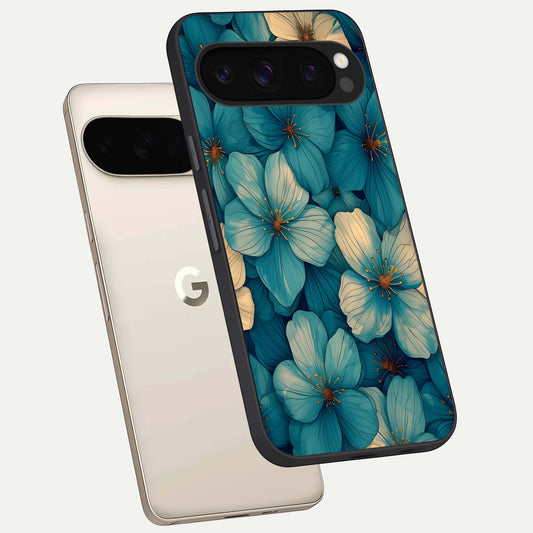  Blue Shade Floral phone case For Google Pixel 10 Pro showing premium glass back cover with detailed artwork