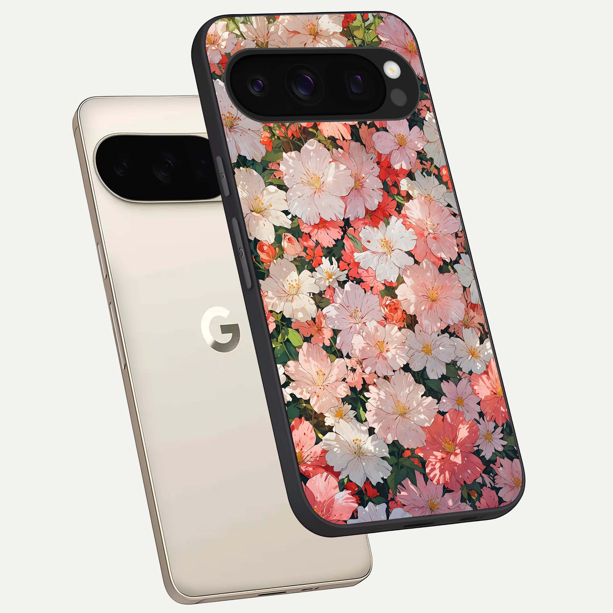  Blush Bloom Field phone case For Google Pixel 10 Pro showing premium glass back cover with detailed artwork
