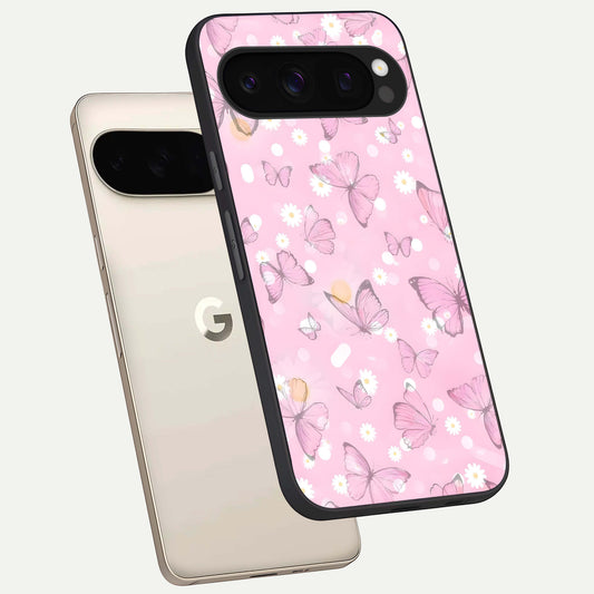  Blush Butterfly Garden phone case For Google Pixel 10 Pro showing premium glass back cover with detailed artwork
