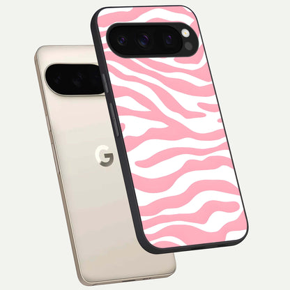  Blush Zebra Flow phone case For Google Pixel 10 Pro showing premium glass back cover with detailed artwork