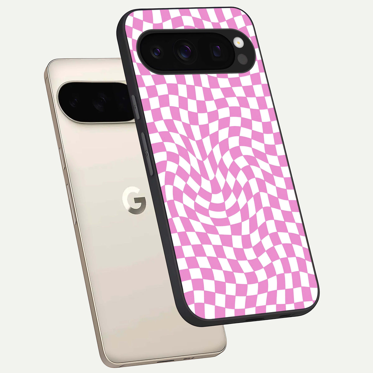  Bubblegum Check Wave phone case For Google Pixel 10 Pro showing premium glass back cover with detailed artwork