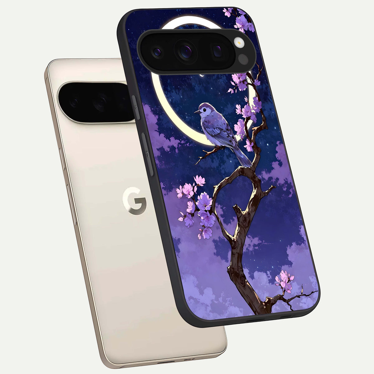  Celestial Bird Blossom phone case For Google Pixel 10 Pro showing premium glass back cover with detailed artwork
