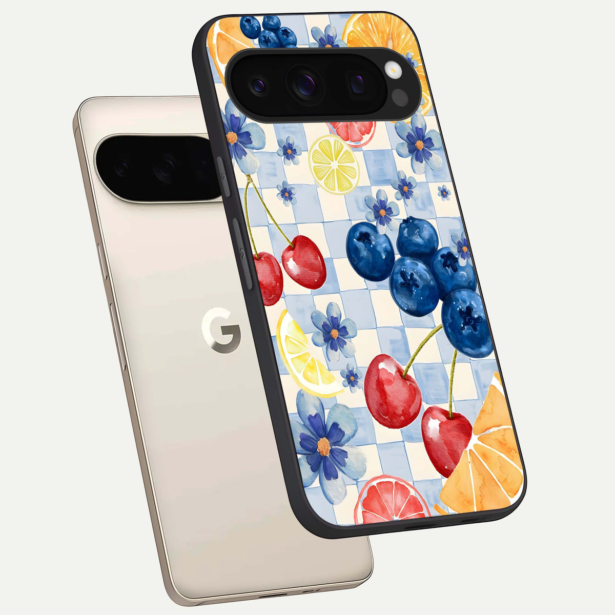  Citrus Bloom Joy phone case For Google Pixel 10 Pro showing premium glass back cover with detailed artwork