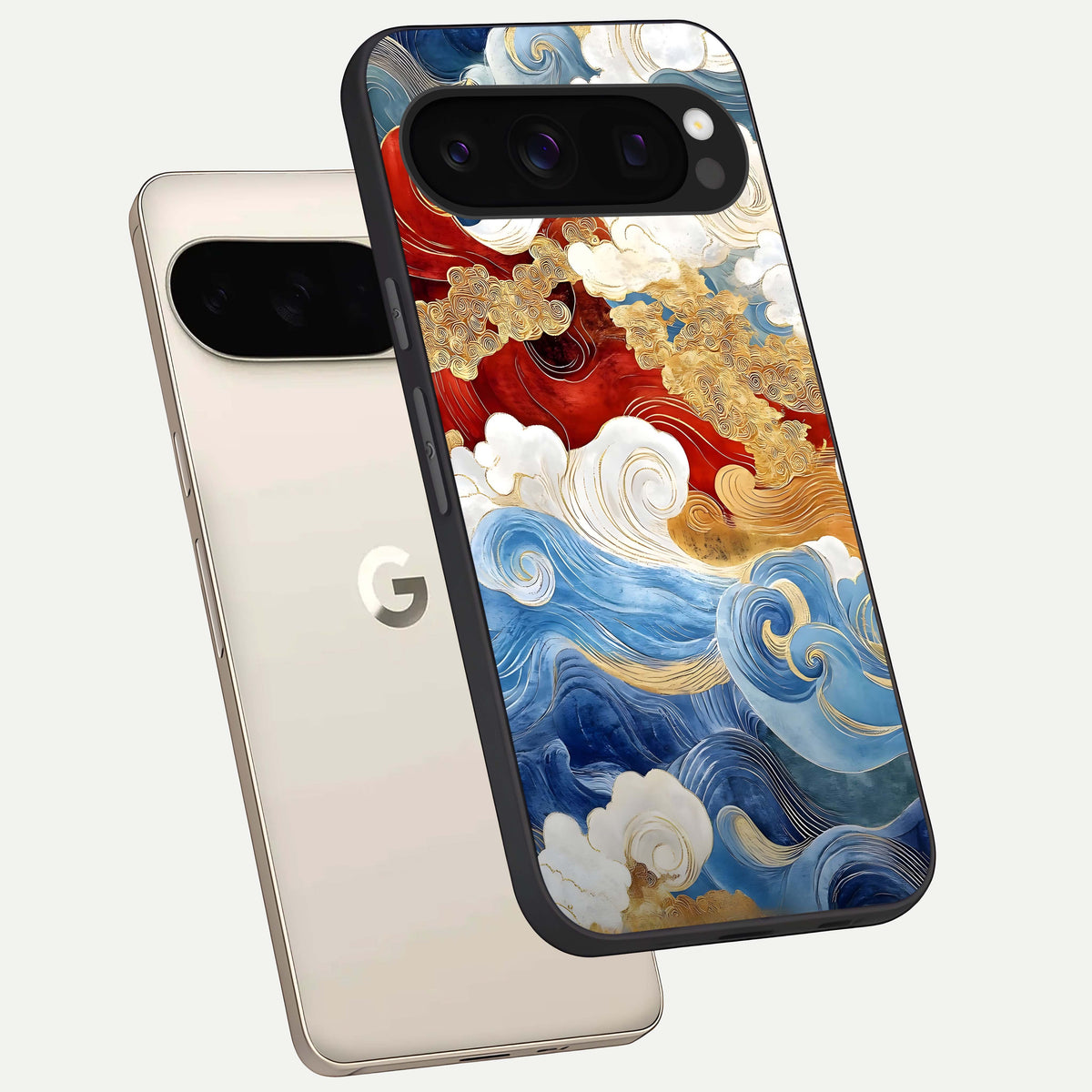  Colored Waves phone case For Google Pixel 10 Pro showing premium glass back cover with detailed artwork