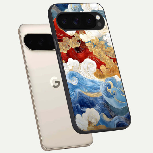  Colored Waves phone case For Google Pixel 10 Pro showing premium glass back cover with detailed artwork