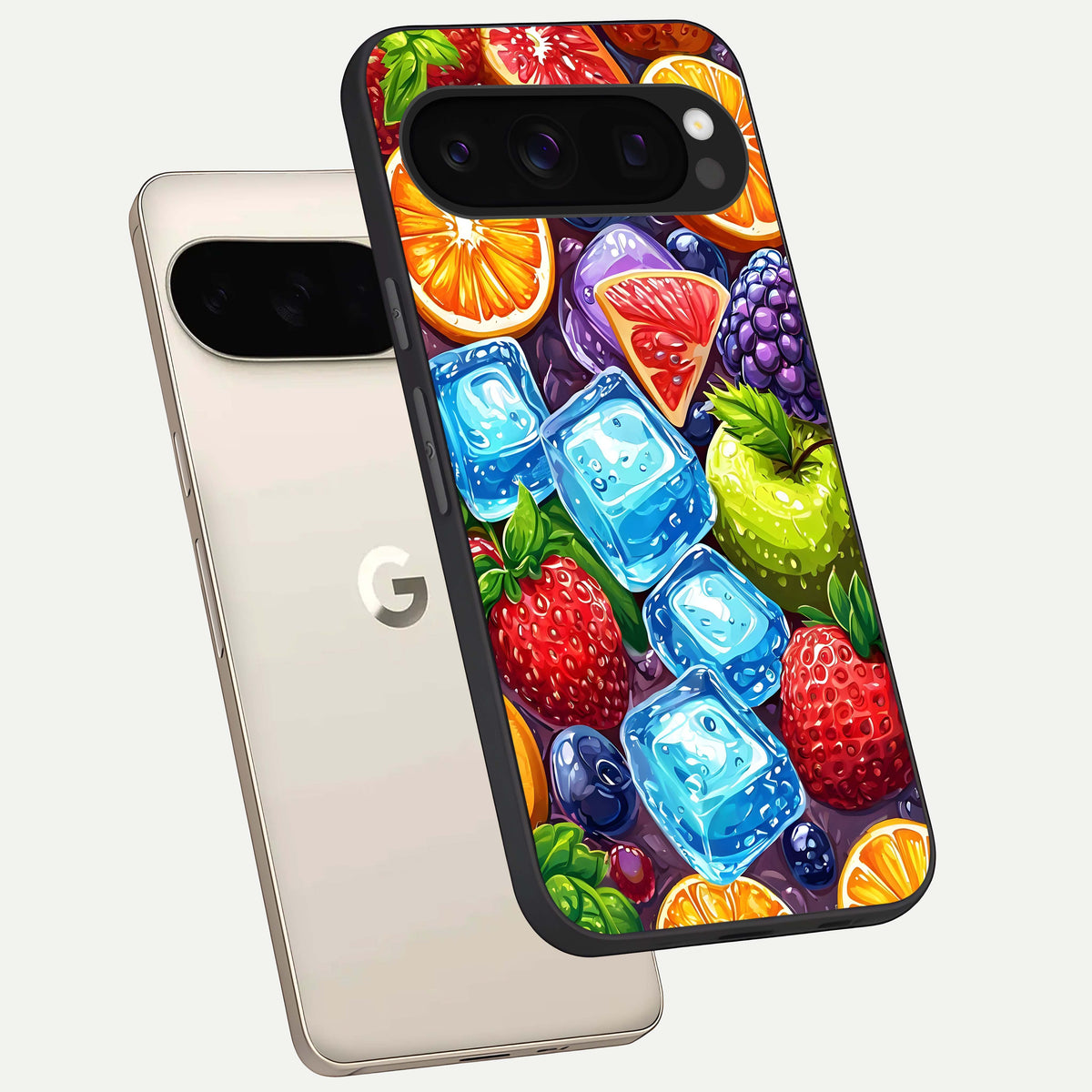  Colorful Fruits with Ice phone case For Google Pixel 10 Pro showing premium glass back cover with detailed artwork