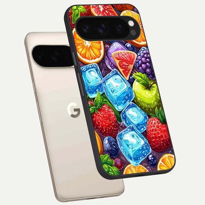  Colorful Fruits with Ice phone case For Google Pixel 10 Pro showing premium glass back cover with detailed artwork